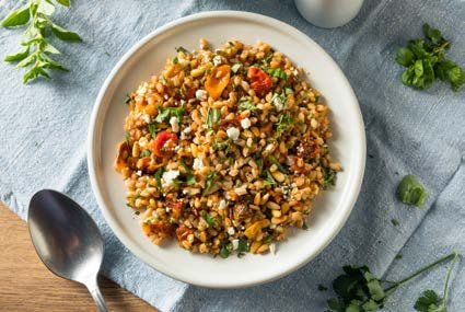 Warm grain salad with roasted vegetables