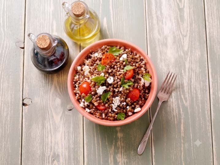 Lentil salad with feta and tomatoes