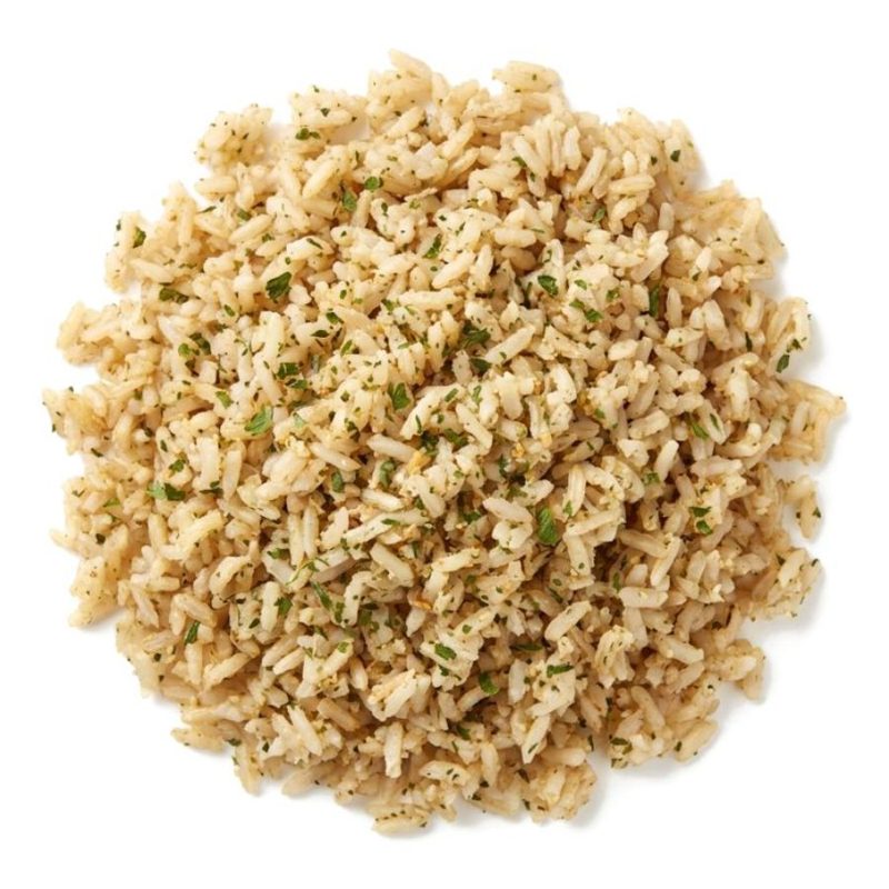IQF Brown Rice Parsley (3) Garlic (1) with Salt, fully cooked and individually quick frozen