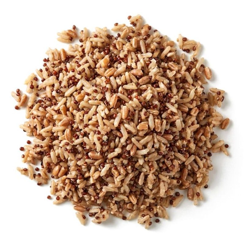 IQF Brown Rice (70) Red Quinoa (15) Farro (15) Blend, fully cooked and individually quick frozen